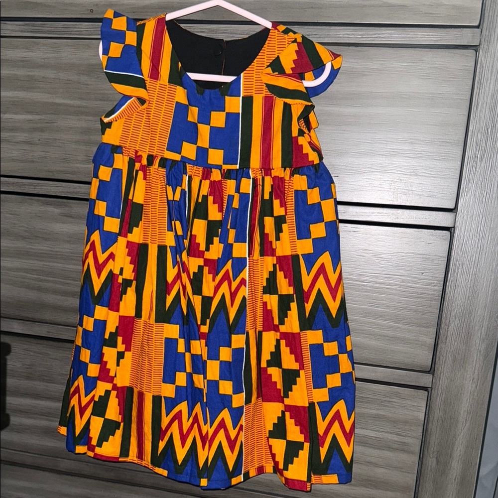 Vibrant Orange and Blue Kids Casual Dress